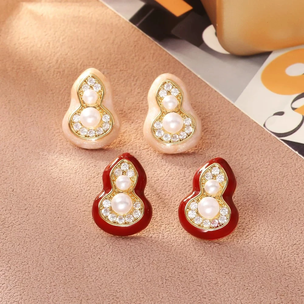 铜合金耳饰 葫芦珍珠耳钉轻奢高级感独特绝美耳环女2025新款耳饰