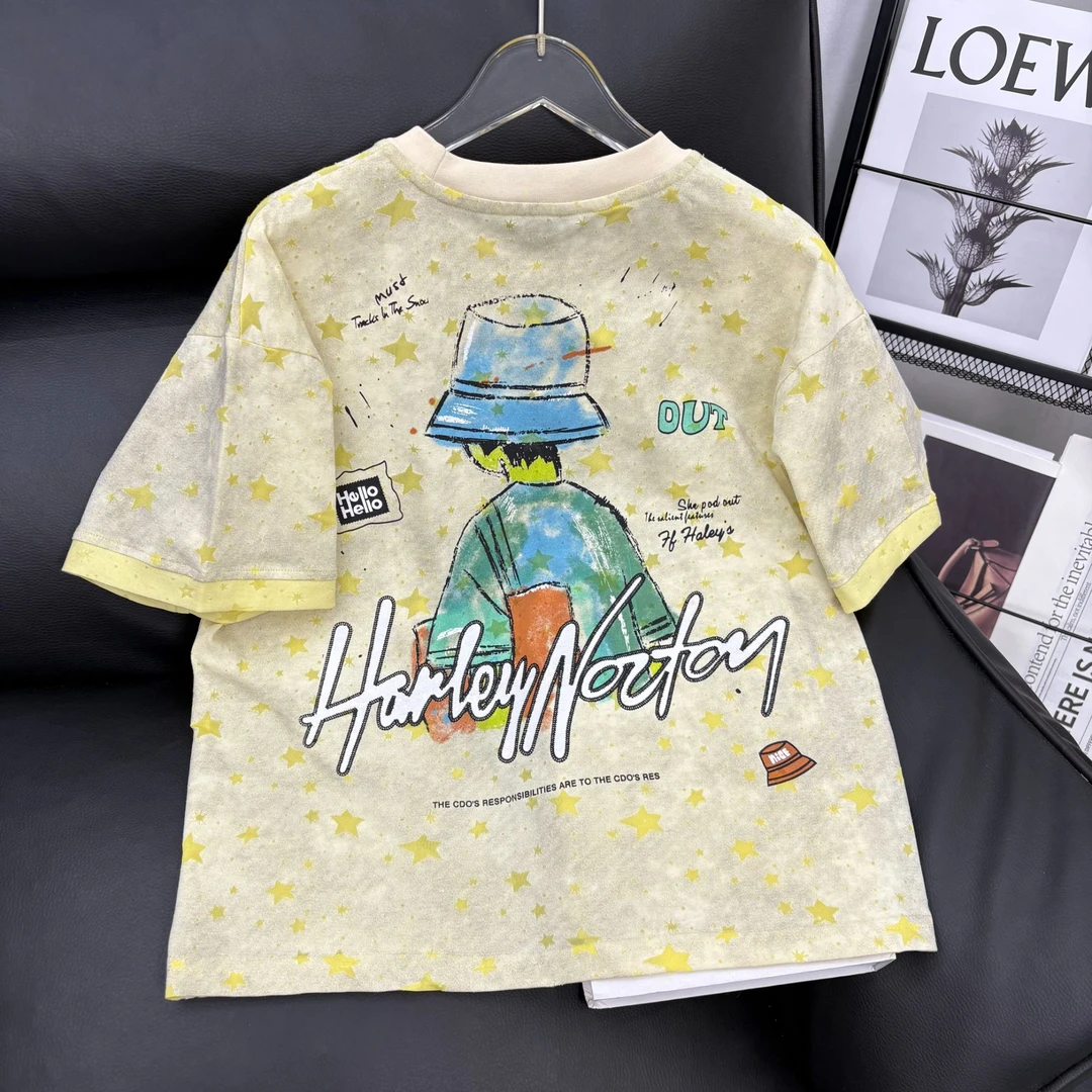 男童夏季新款短袖2025儿童中大童扎染时尚宽松帅气透气潮流单上衣