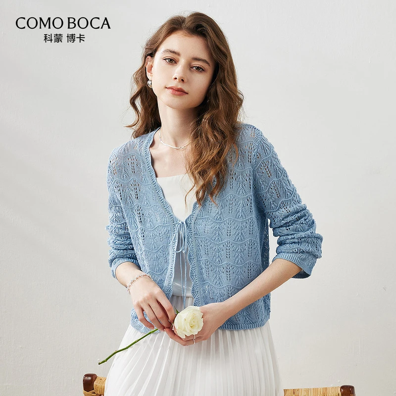 COMOBOCA/科蒙·博卡轻薄通勤系带针织上衣百搭文艺小衫KST1213