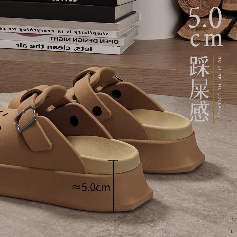 美拉德勃肯鞋女款夏2025新款外穿厚底增高防滑透气包头洞洞鞋夏天