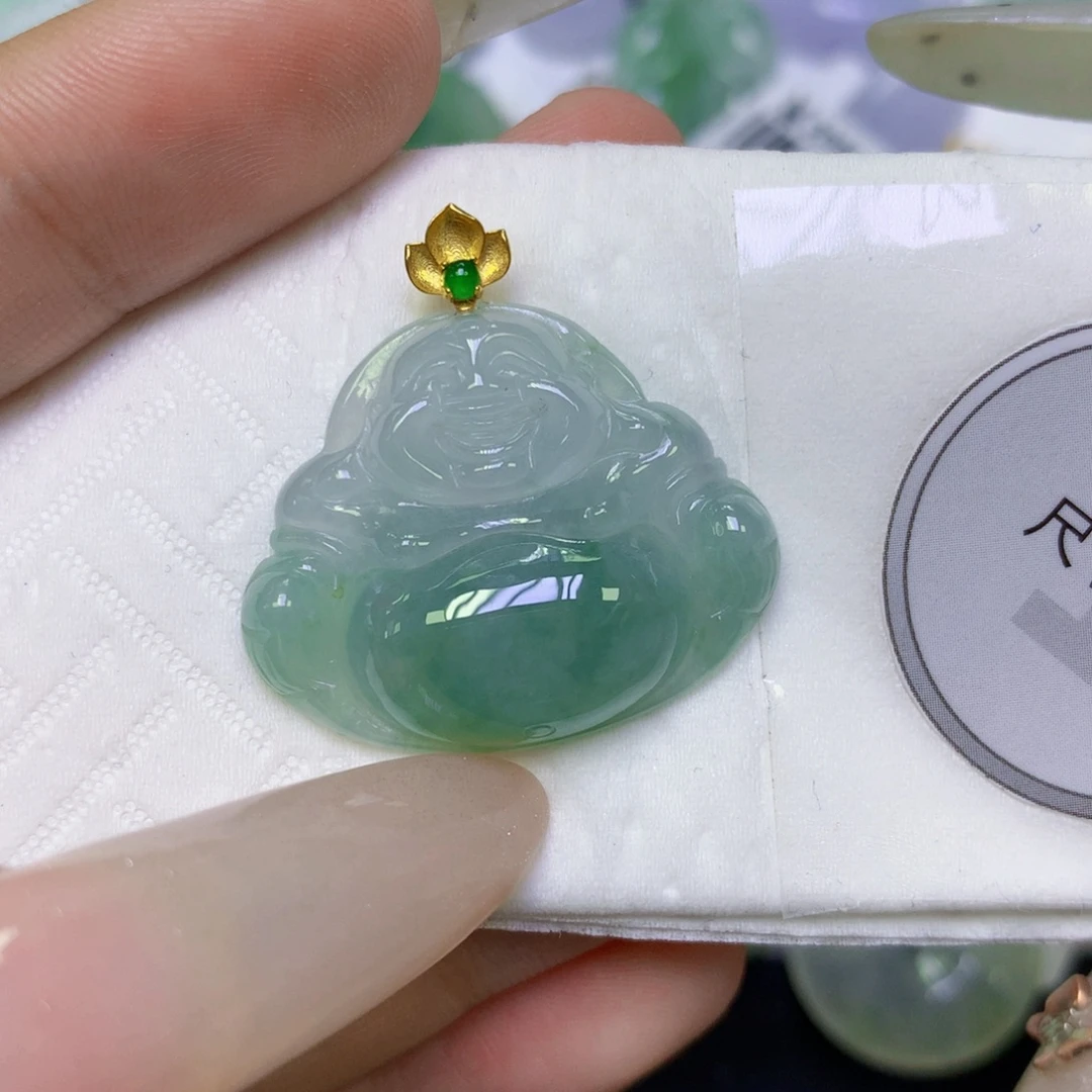 翡翠18K金镶嵌颈饰天然缅甸翡翠a货百元以上9元证书费自理