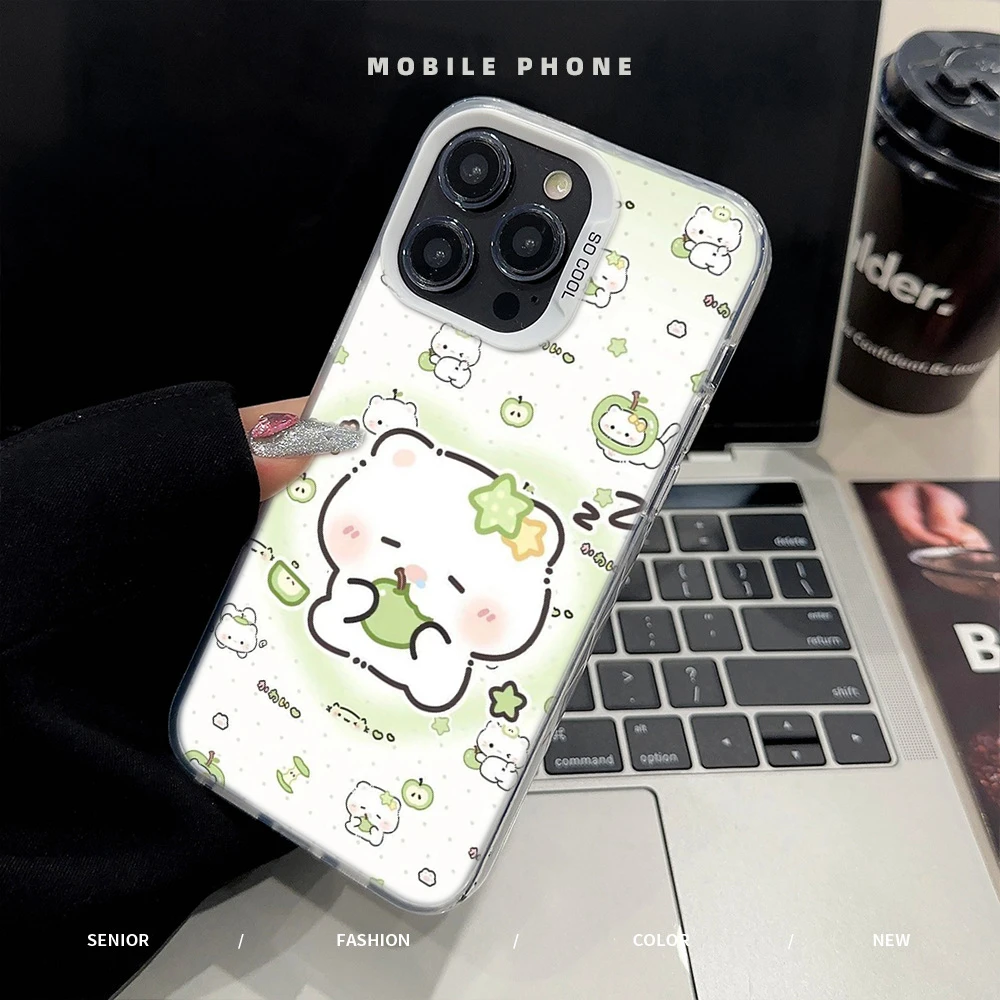 可爱猫咪吃绿苹果彩银IMD手机壳适用iPhone16华为oppo小米vivo