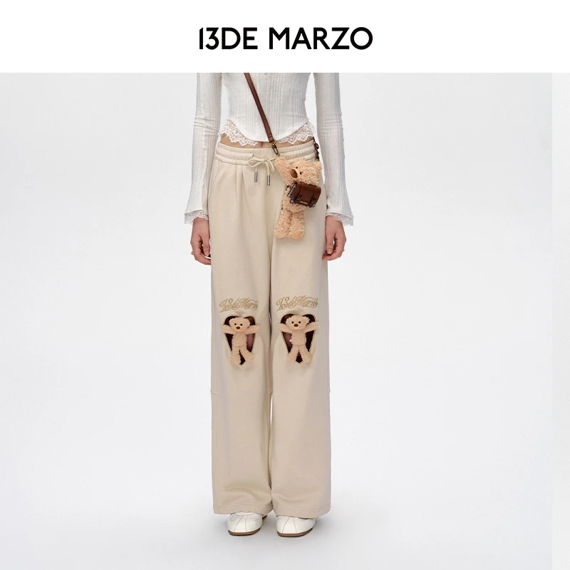 13DE MARZO女士 25早春新款膝盖镂空爱心卫裤甜美宽松直筒休闲裤