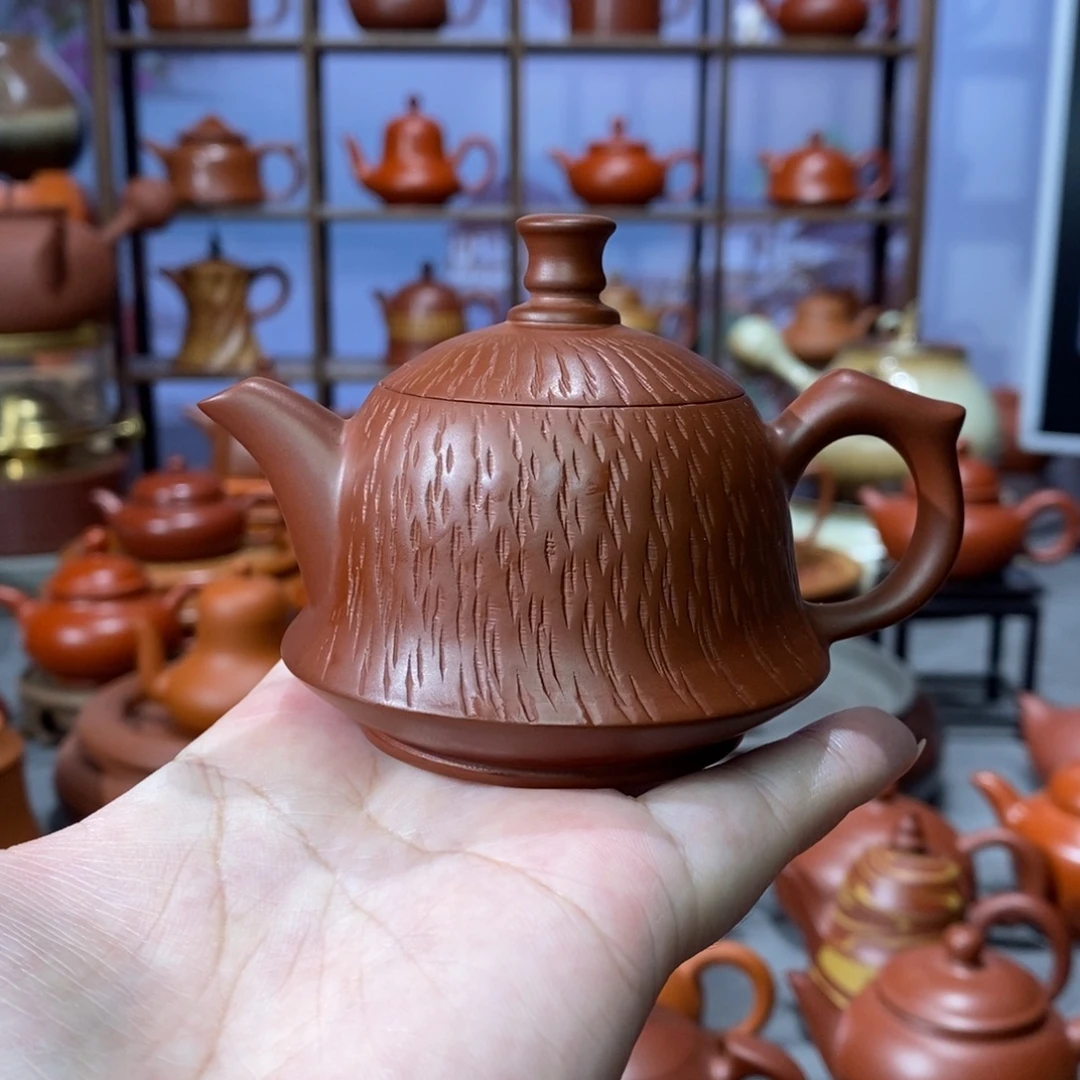 茶壶紫砂章淑煌朱泥跳刀金钟壶90cc