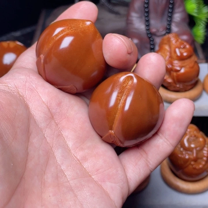 把件橄榄核寿桃手球3.5