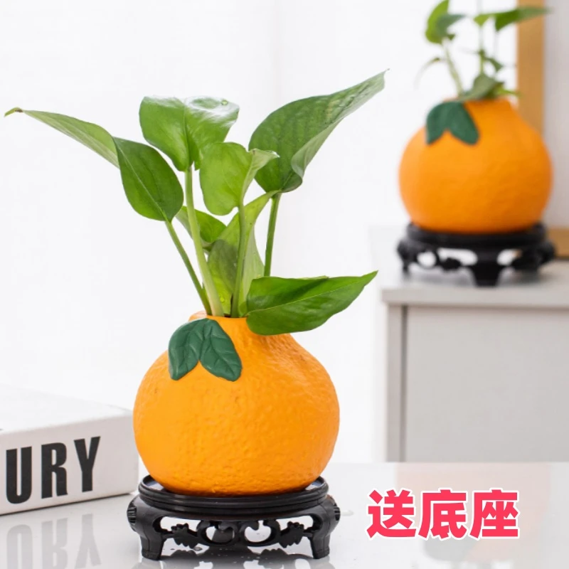 创意陶瓷橘子花瓶水养绿萝水培花盆花器客厅桌面办公桌花插摆件