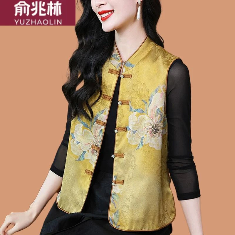 俞兆林新中式妈妈唐装薄款马甲外套夏款新款中老年女装春秋国风坎