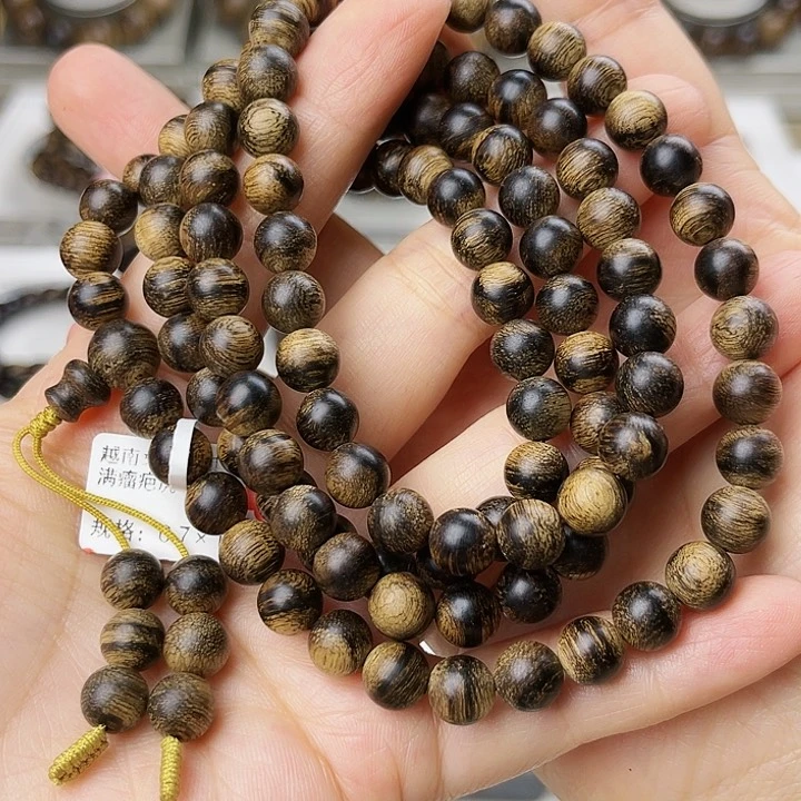 手串沉香越南芽庄老白棋古董窖藏樱子瘤疤虎斑纹