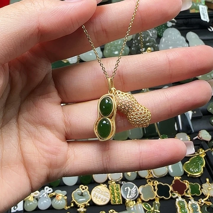 颈饰银S925镶嵌和田玉送链子送绳