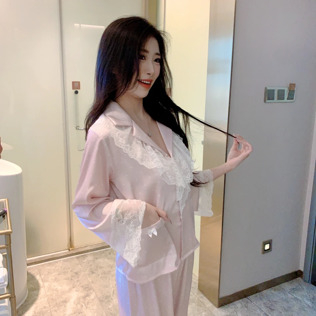 冰雪丝长袖长裤睡衣女款2025新款春夏季薄款家居服套装可外穿