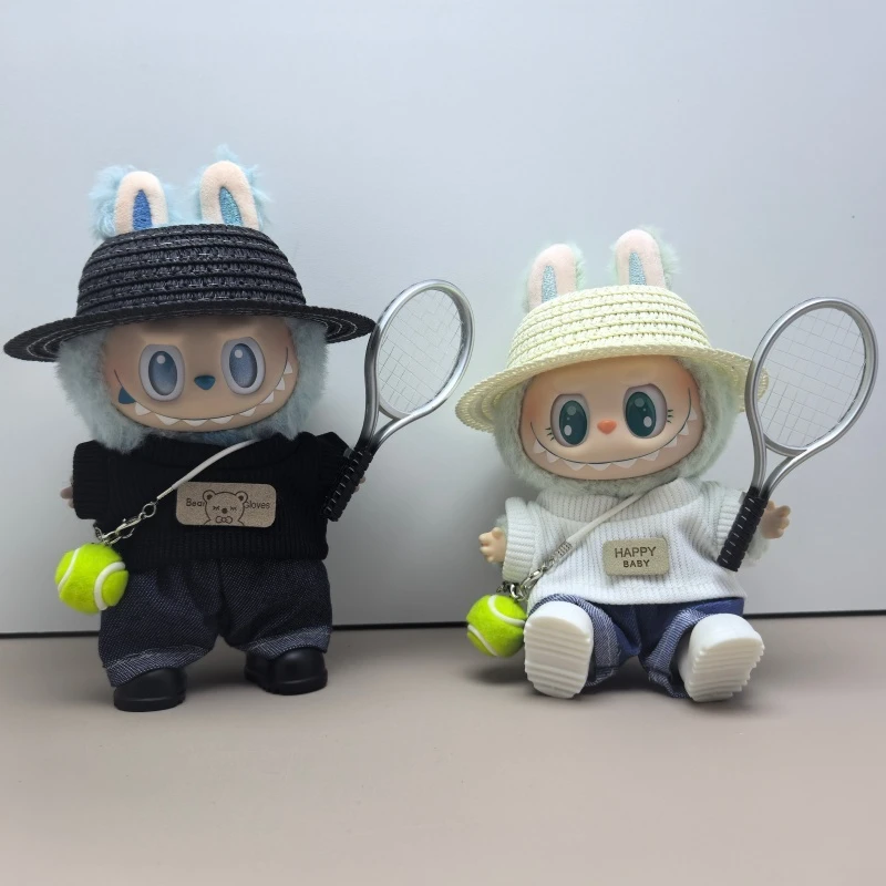 新款labubu娃衣网球套装草帽衣服牛仔裤鞋子一代二代三代替换装
