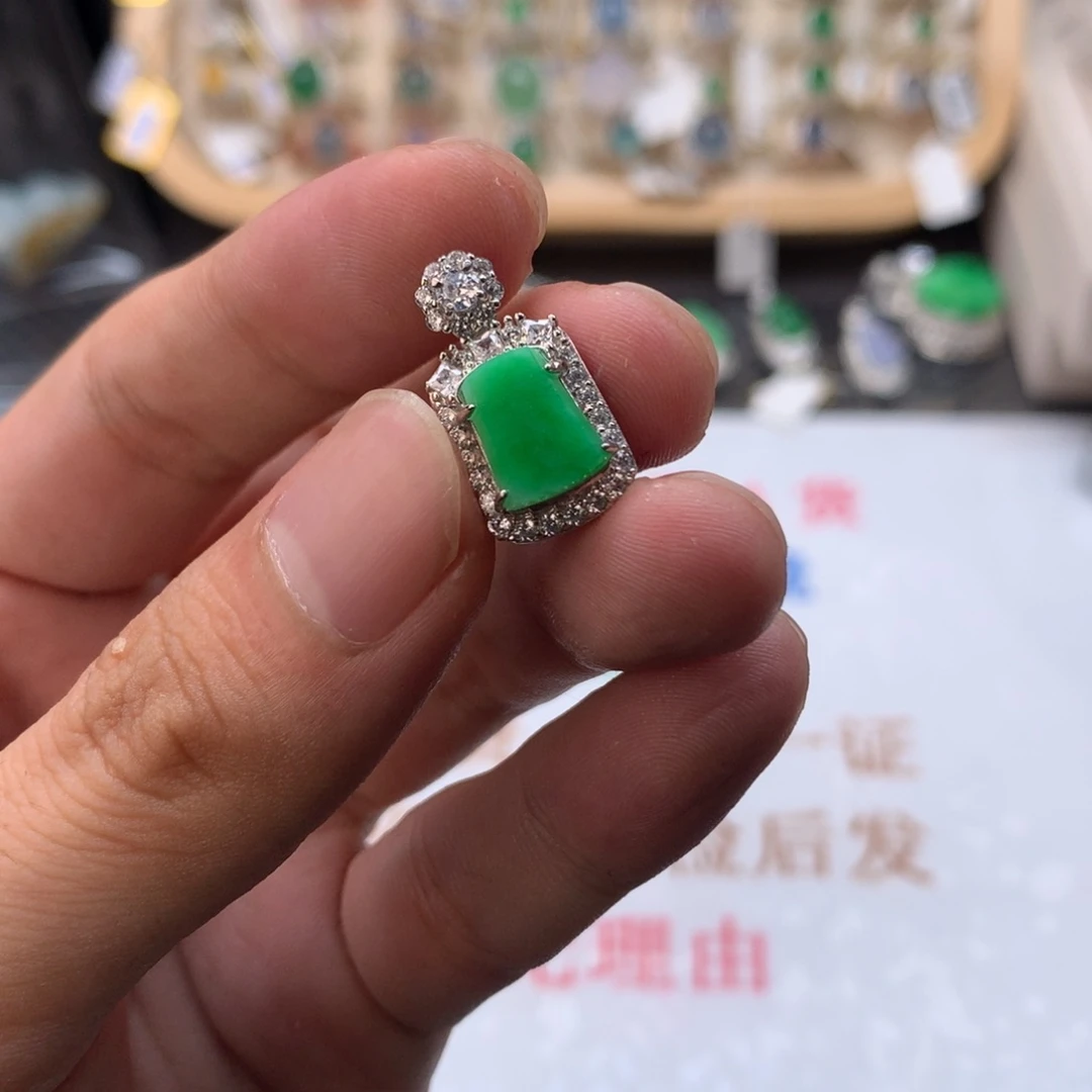 银S925镶嵌戒指翡翠天然缅甸翡翠a货