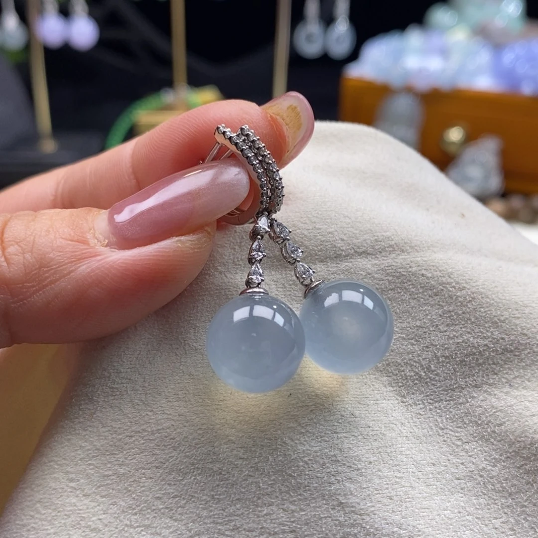 翡翠吊坠(不含链)18K金镶嵌翡翠高冰珠耳环