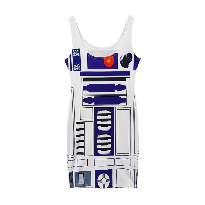 背心连衣裙女士夏季时尚印花白色无袖裙子休闲透气舒适凉爽弹力