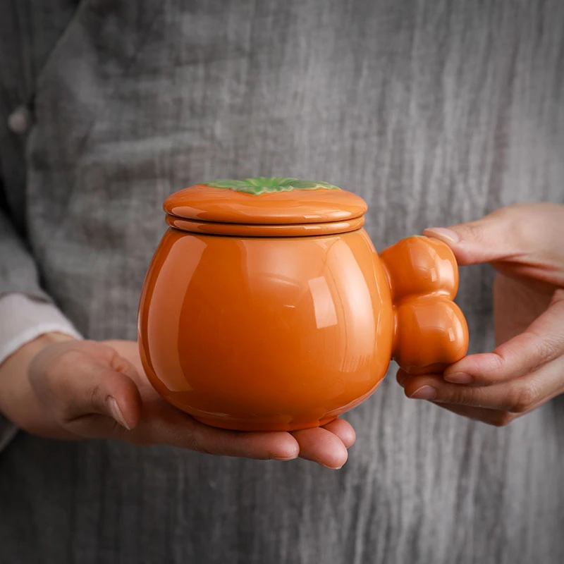 云礼茶器 柿柿如意创意茶水分离泡茶杯陶瓷办公室专用马克杯