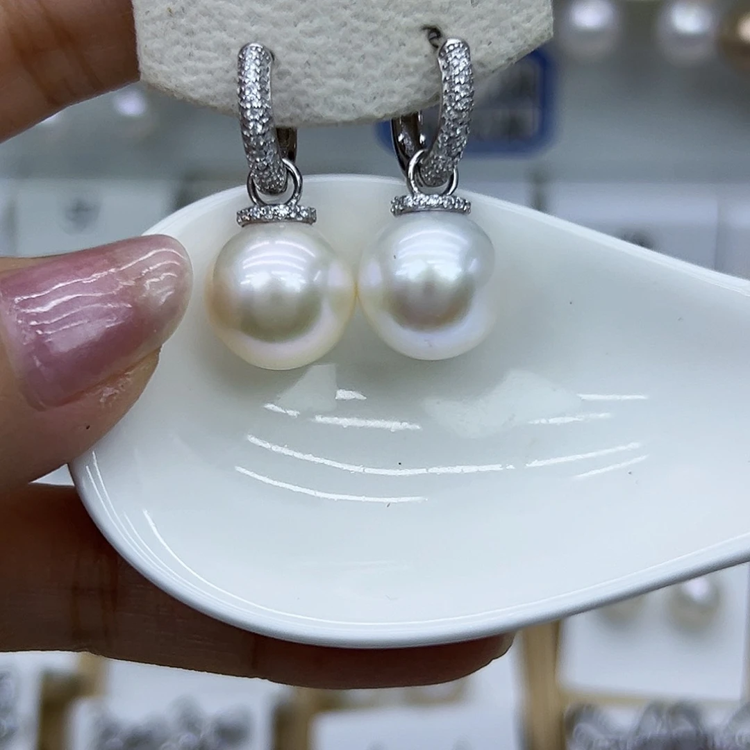 银S925镶嵌耳饰淡水珍珠糯*