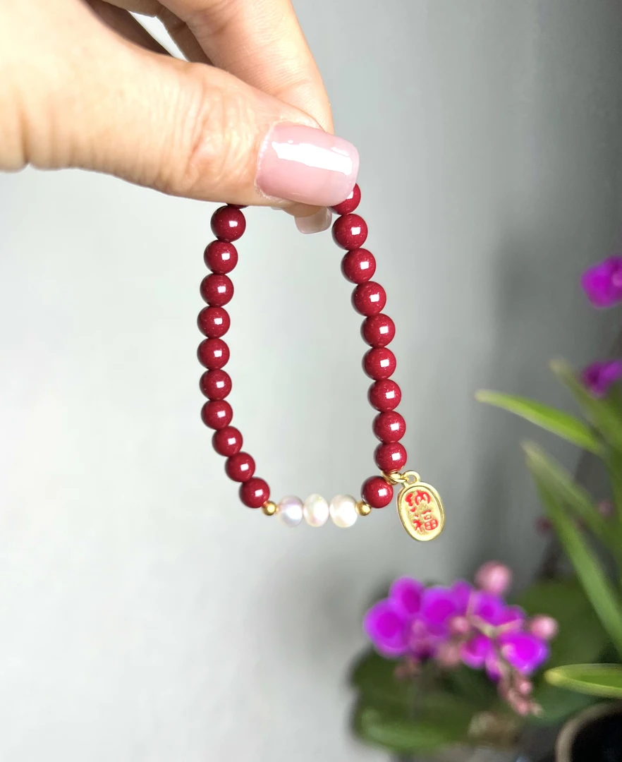 天然辰砂设计款真朱砂手串一物一证书