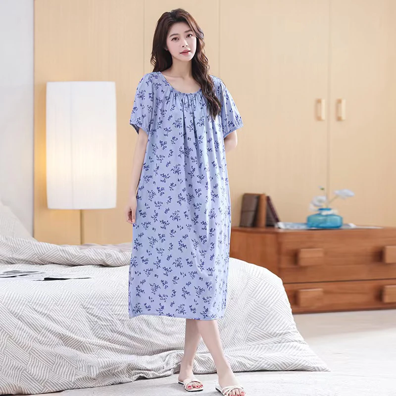102-31夏季绵绸宽松可外穿家居睡衣连衣裙薄款缩水长5-8公分