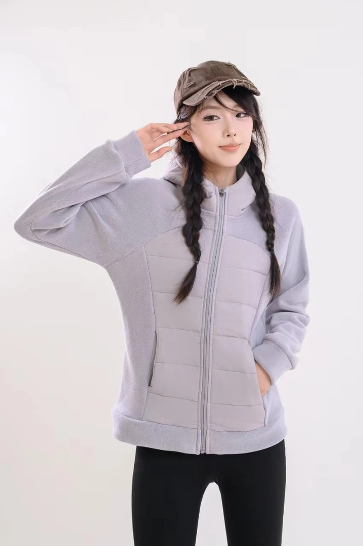 085 【加绒】净版航棉拼接连帽拉链外套(23344)