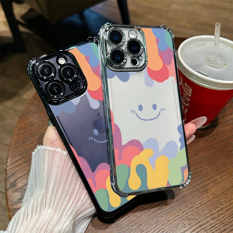 多巴胺笑脸电镀四角适用苹果/华为/小米/OPPO/vivo硅胶透明手机壳