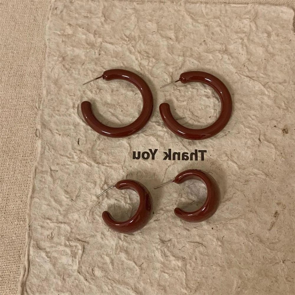 铜合金锆石耳饰 韩国新款小众安克拉红简约百搭耳圈 港风复古几何