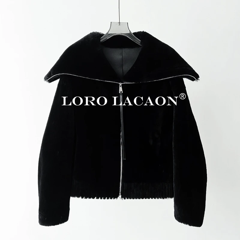 以赛亚 飘雪 短款显瘦大翻领皮草Merino羊羔毛女款皮毛一体 88238