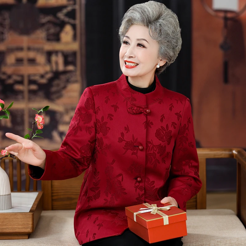 婚礼奶奶秋装唐装外套中老年人女妈妈秋冬季60岁老太太生日礼服