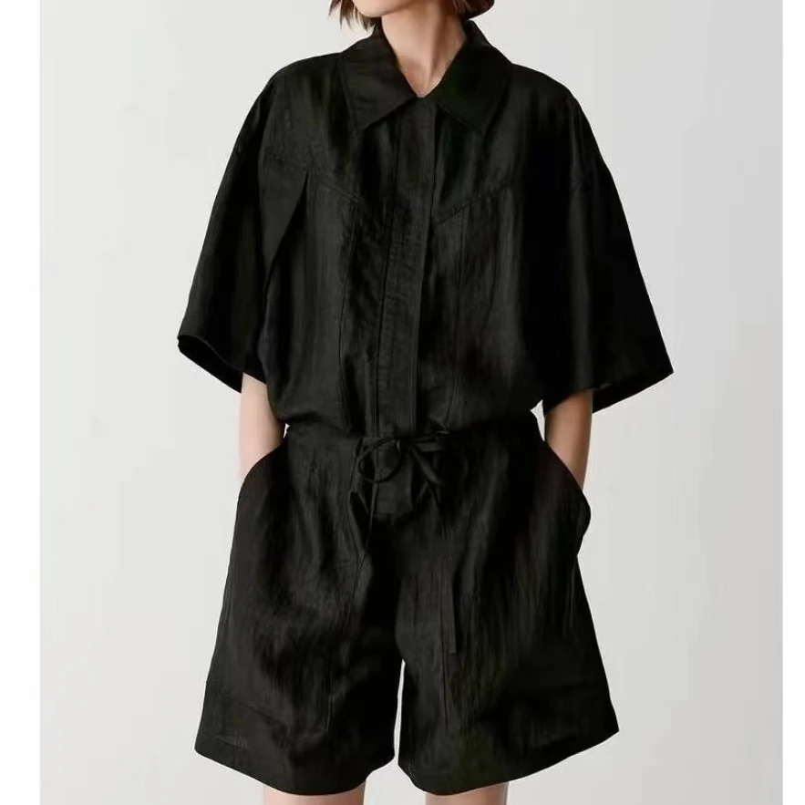 W-1169【禾】~夏季新款莨绸短款连体裤