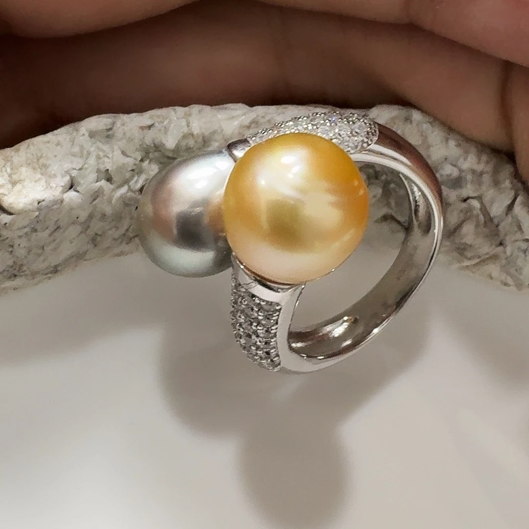 晶***主海水珍珠戒圈银S925镶嵌