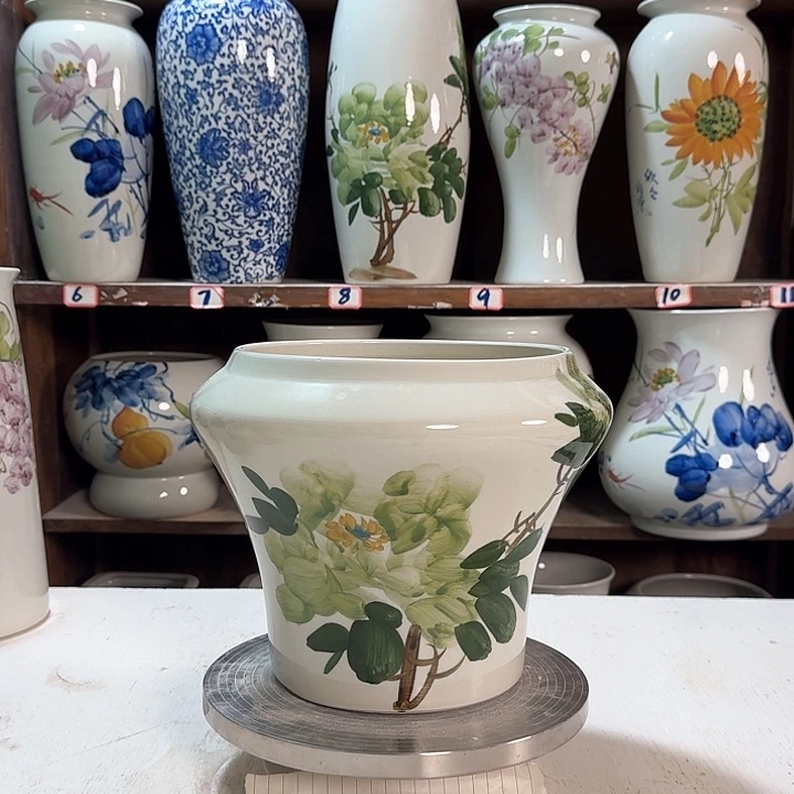 瓶高20口18.5绿绿牡丹陶瓷