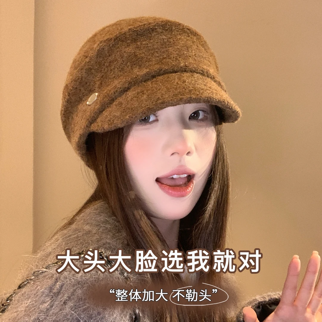 大头星球贝雷帽女冬大头围鸭舌帽复古美拉德报童帽子