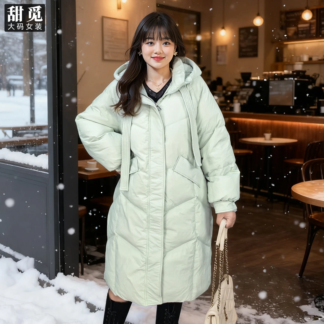 甜觅特大码女装冬装胖mm280斤淑女气质显瘦保暖过膝长款羽绒服