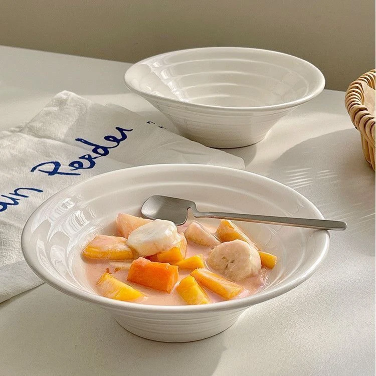 【4只装】陶瓷8英寸喇叭碗斗笠碗汤面碗ins风高颜值餐盘ins风高颜值