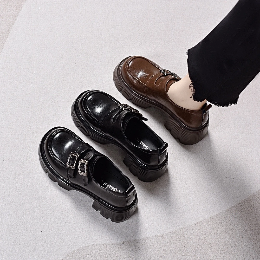 厚底单鞋女2025新款春季真皮英伦风松糕小皮鞋春款软皮高跟乐福鞋