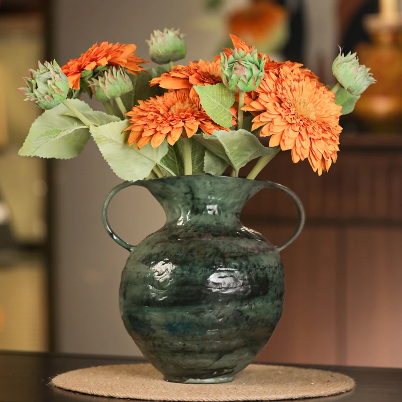 宏赫景德镇手作复古双耳花瓶（高25 宽26）