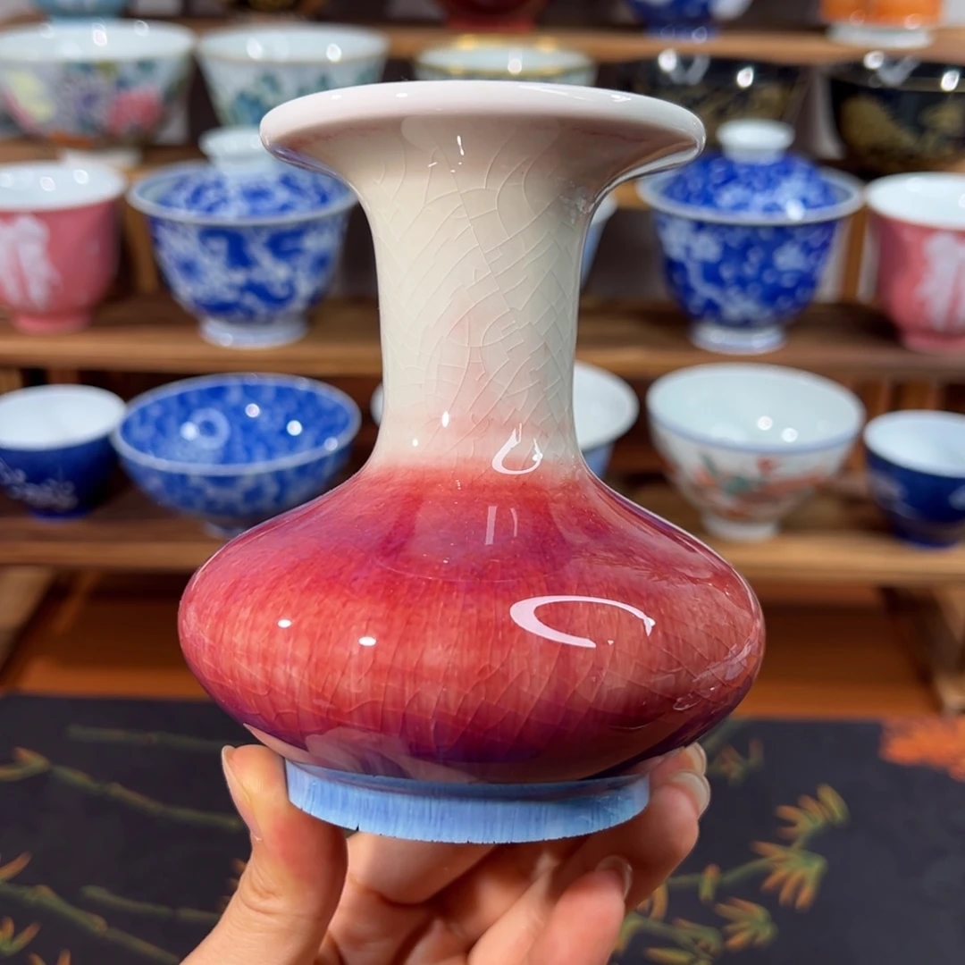 何窑手工手绘窑变福利花瓶（带证书）