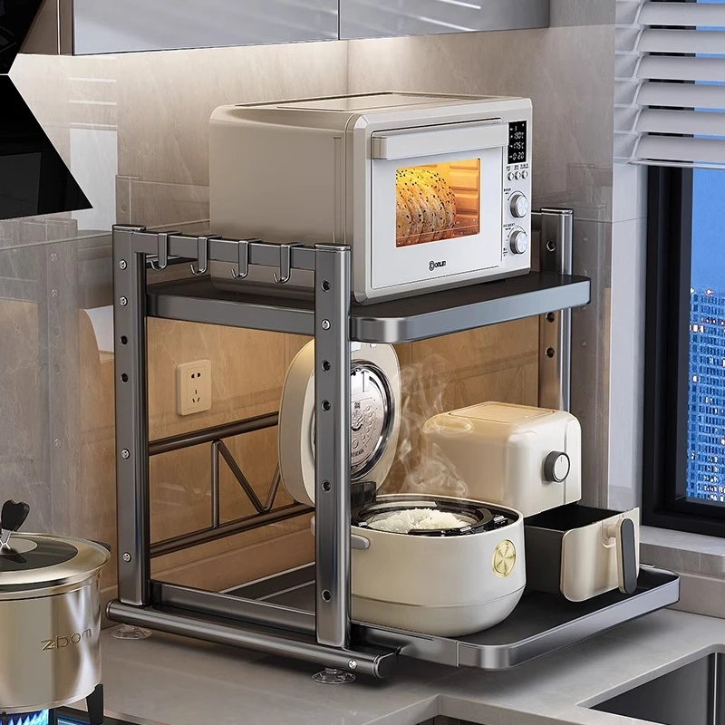 优勤电饭煲置物架厨房多功能放烤箱锅架台面抽拉式微波炉收纳架子