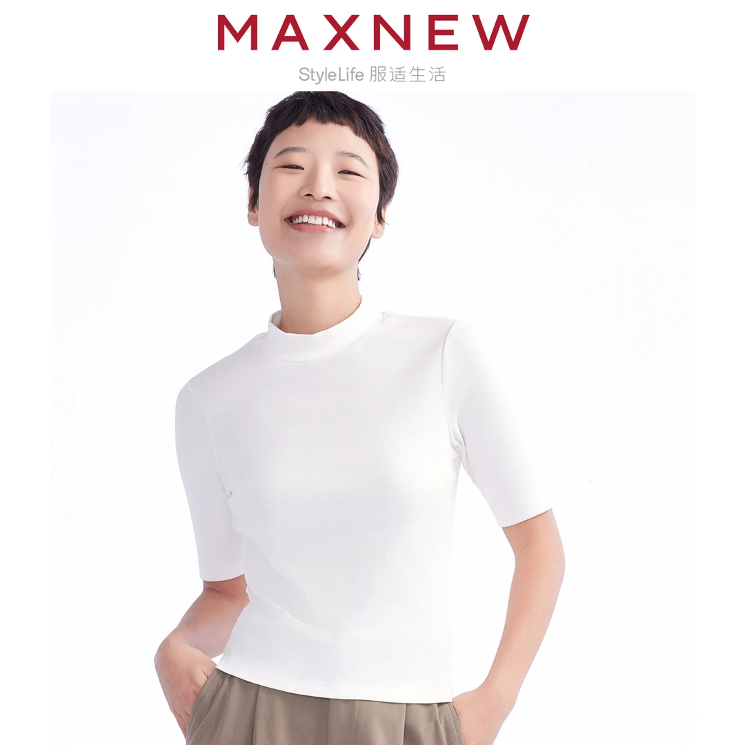 马恩MAXNEW女装24春季新款短袖T恤夏季圆领纯色时尚1N2221266