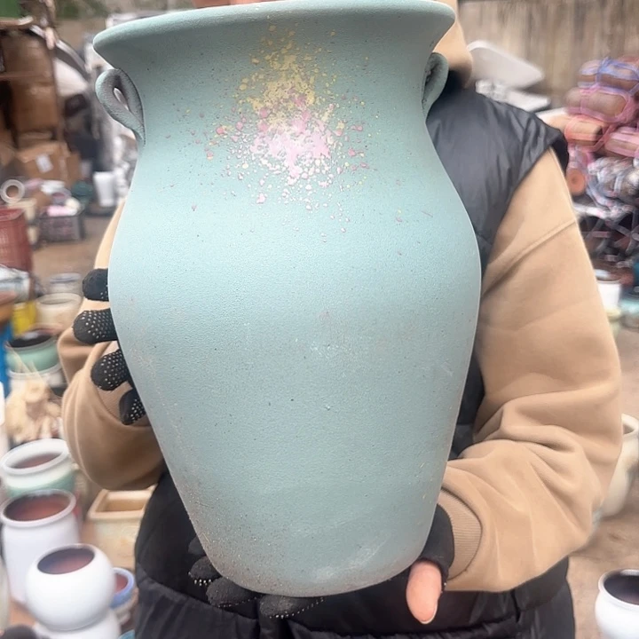 红陶绿泼墨口径20高度32