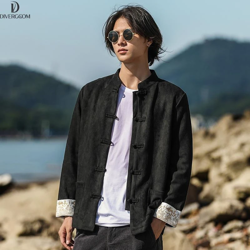 DIIIVERGOM禅意男装独楼中国风盘扣上衣国潮唐装男春秋款 慵懒风