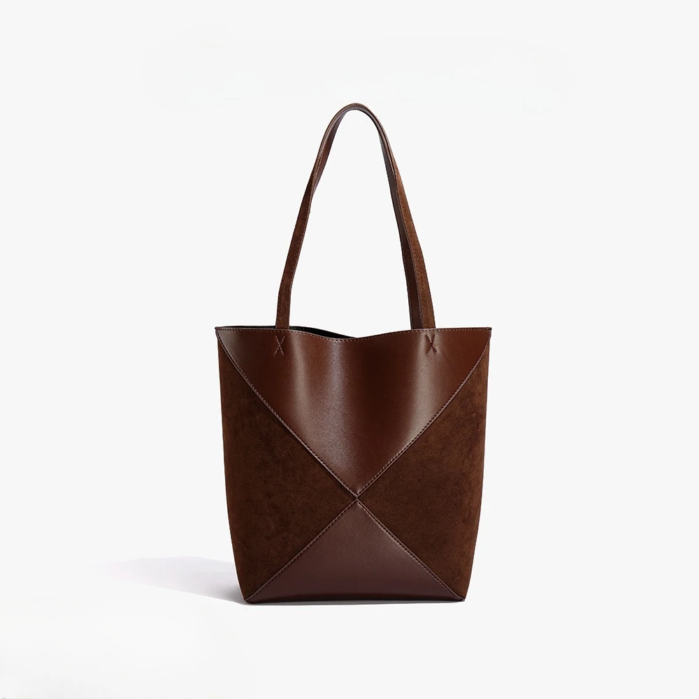 小众设计潮流几何磨砂撞色托特包2024秋冬新款高级感大容量单肩包