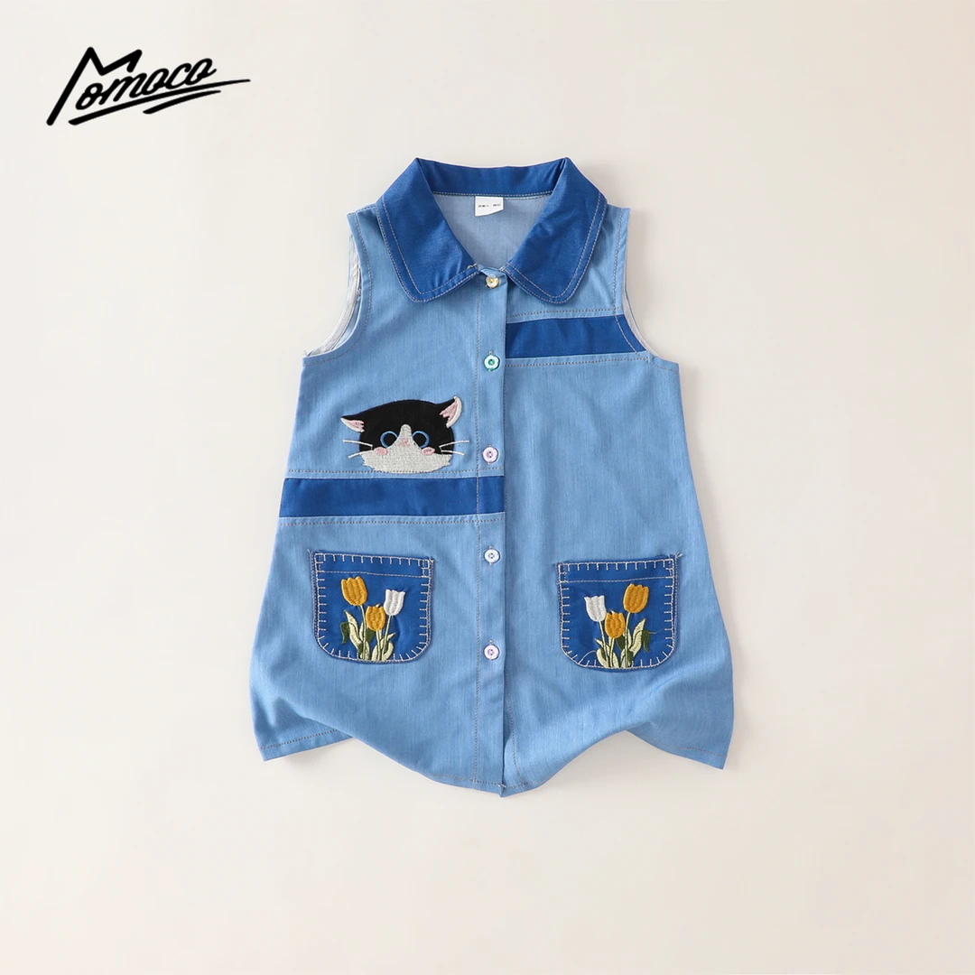 MOMOCO一秒入夏女童新款韩版休闲绣花小猫连衣裙77630470037