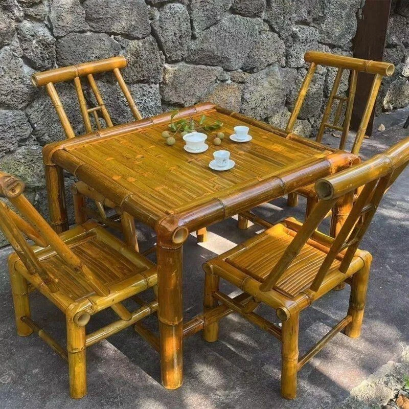 新疆西藏包邮纯手工竹桌子茶桌碳化餐桌茶几办公家用庭院火锅桌复