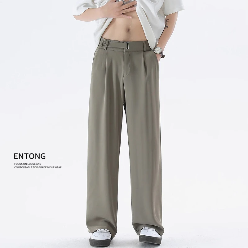 Entong美式轻薄西裤男士夏季cleanfit直筒西装裤子潮牌阔腿休闲裤