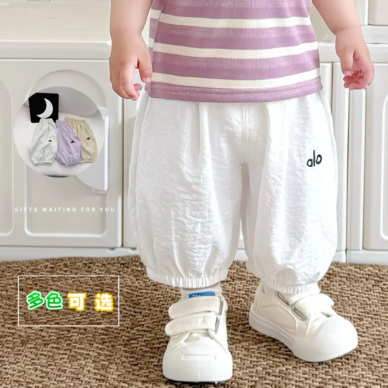 摩卡色男女宝宝7分裤中裤夏季薄款韩气小童男女儿童白色裤子夏装