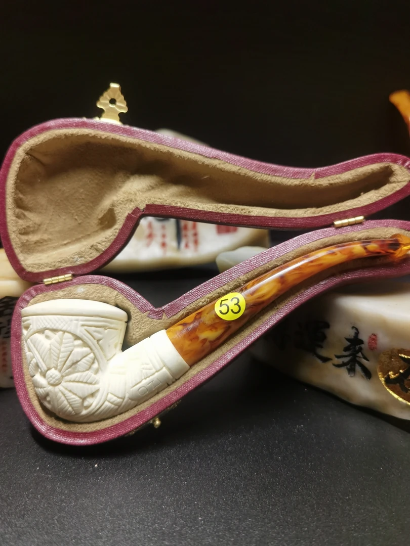 53号海泡石原石纯手工雕刻抽香烟斗烟具2克左右草微瑖