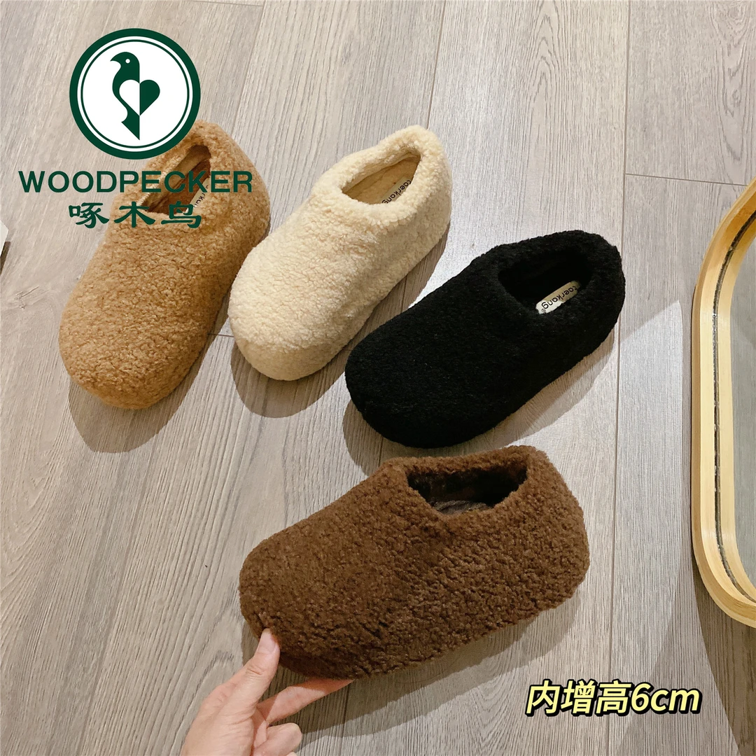 啄木鸟厚底加绒雪地鞋毛毛鞋女2025冬季新款韩版保暖内增高棉鞋
