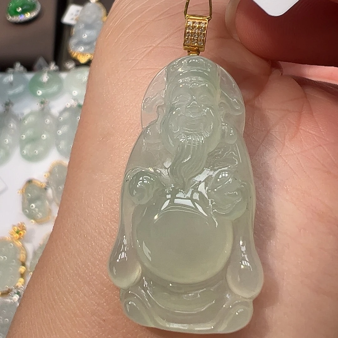 翡翠18K金镶嵌吊坠(不含链)财神爷