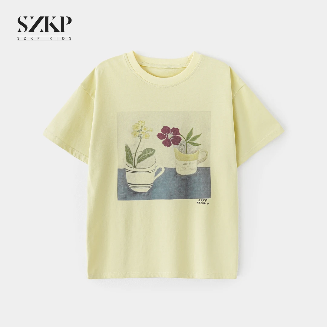 SZKP纯棉圆领印花t恤女童夏季新款儿童小清新百搭短袖SHYX551093