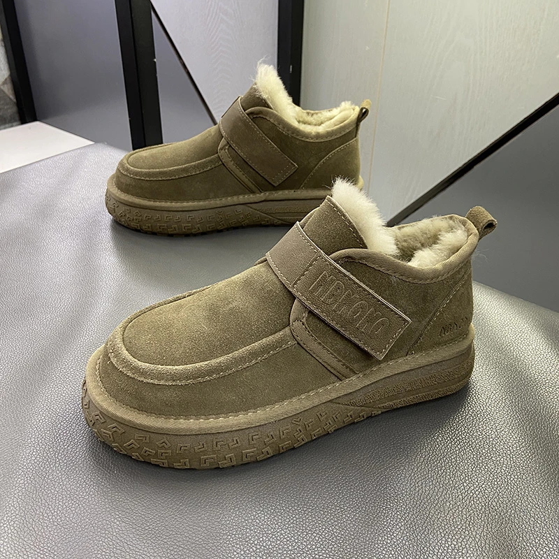 冬季2025男女情侣款雪地靴真皮全羊毛魔术贴高帮面包鞋百搭大头鞋